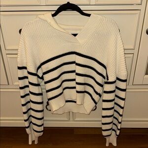 Striped collared Knit Sweater - Cream & Black